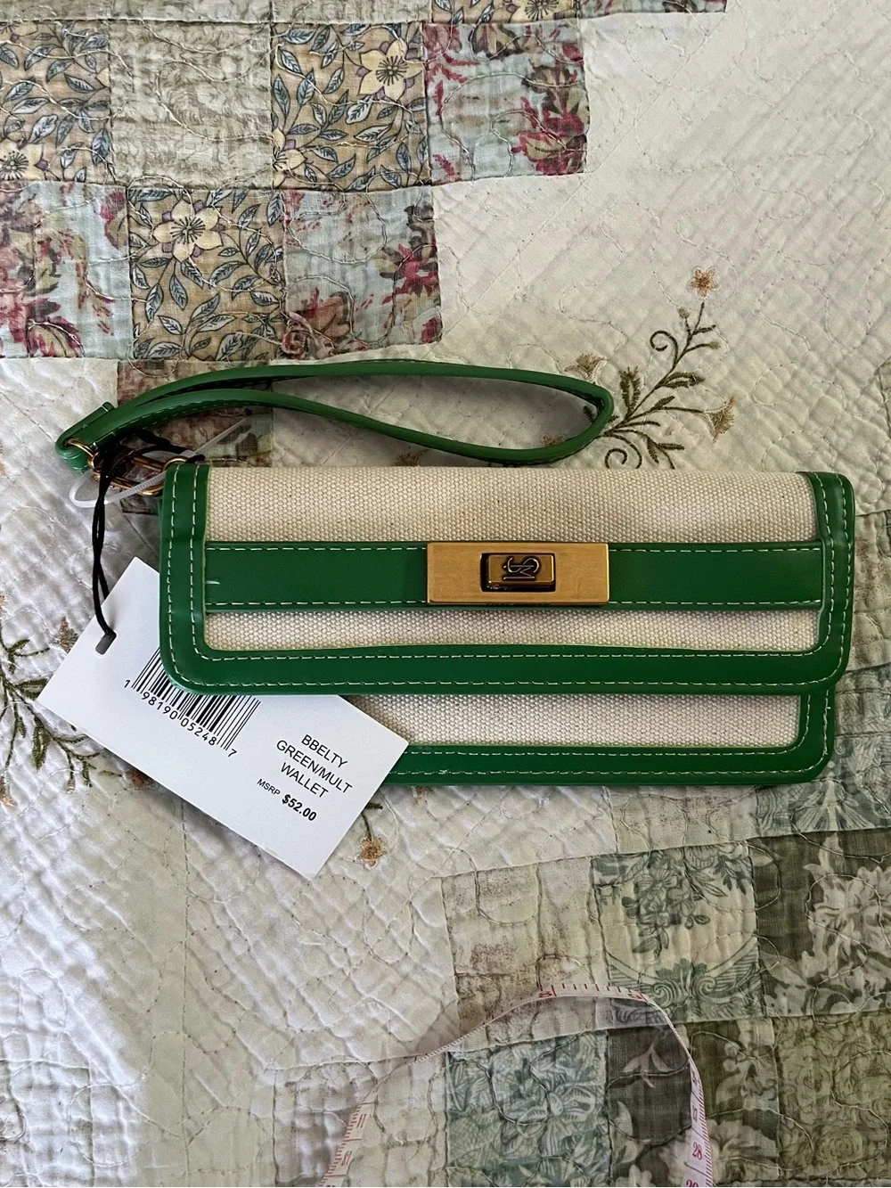 Steve Madden Green Trim Canvas Wristlet Wallet